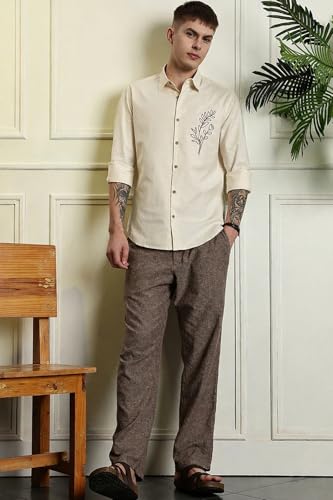 Image of MiraMichi Men's Pure Linen Shirt with Long Sleeve Collared Neck Standard Length and Button Down Closure Type |Shirt's for Men Stylish | Branded Shirt's | Formal Style