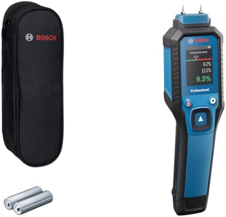BOSCH Professional Igrometro GMP 1-13 (con pin di misurazione, misura 37 tipi di legno e 10 materiali da costruzione, protezione IP65, LCD ad alto contrasto, 2 batterie AA, custodi