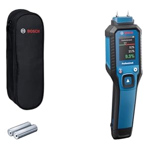 Bosch Professional Pin-Feuchtemessgerät GMP 1-13 (misst 37 Holzarten und 10 Baustoffe, Schutzklasse IP 65, kontrastreiches LCD-Display, 2x AA-Batterie, Tasche)