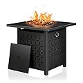 Shintenchi Propane Fire Pits 28 Inch Outdoor Gas Fire Pit, 50,000 BTU Steel Fire Table with Lid and Lava Rock, CSA-Certified Propane Fire Pit Outdoor/Patio with Rattan Pattern Steel Base/Lid, Black