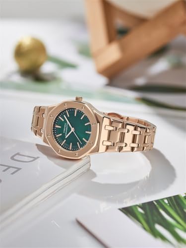 Image of French Connection Octa Edge | Analog | Green Sunray Dial | Rose Gold Stainless Steel Strap | Watch for Women - FCB25NRGM
