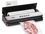 Bonsenkitchen Macchina per sottovuoto per alimenti secchi e umidi con cutter integrato, contiene 1 rotolo di sacchetti di pellicola, 5 sacchetti sottovuoto pretagliati