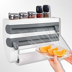 Dispensador Film Cocina JUPPLIES Dispensador Papel Aluminio y Film- Portarollos Cocina con Soporte para Aluminio y Film - Organizador de Cocina - Portarrollos Papel Cocina y Soporte para Especias - Accesorios de Cocina