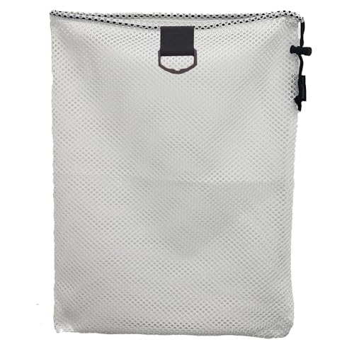 JCS 15x20 Nylon Drawstring Mesh Bag. Durable, Breathable Storage w/Barrel Lock & D-Ring for Shellfish, Fishing and Dive Gear, White