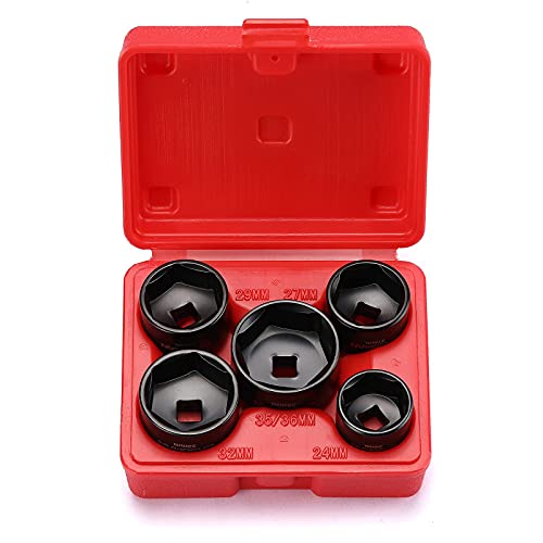 CASOMAN 5 Pieces 3/8" Drive Low Profile Oil Filter Socket Set, Oil Filter Cap Remover and Installer Tool Set, 6 Point, 24mm 27mm, 29mm, 32mm, 36mm, CR-V 5 PCS