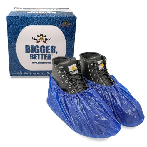 ShuBee Waterproof Shoe & Boot Covers Slip-Resistant Disposable for Plumbing Construction Floor Protection - Dark Blue 40 Pair