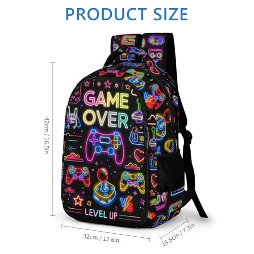 GNEW Backpack for Boys Gamer Backpack, Colorful Neon Game Backpack for Boys, Video Game Backpack, Boys Gaming Backpack, Water Resistant Daypack Travel Backpack for Kids & Teens, 16.5 Inch2