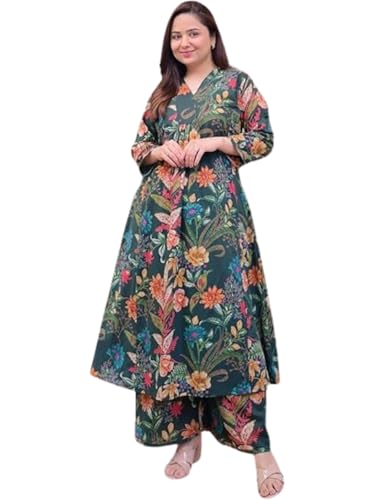 Image of GRECIILOOKS Kurta Sets women stylish | Kurta's Set | Woman Ethnic Co-Ord Set | Women's Straight Printed Kurta with Pant | Festive Indian Traditional Outfit Dress for Functions & Puja | 3 /4 Half Sleeve