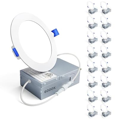 Ensenior 16 Pack 4 Inch LED Recessed Ceiling Light, Dimmable, 6000K Clear White, 750LM 9W 120V, High Brightness Canless Wafer Downlight - ETL&FCC&IC