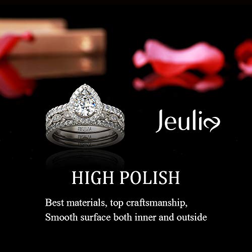 Jeulia Halo Pear Cut Ring Set Cz Heart Shape Engagement Ring For Women Sterling Silver White Diamond Bridal Set Promise Anniversary Rings With Jewelry Gift Box (7) #TOP2