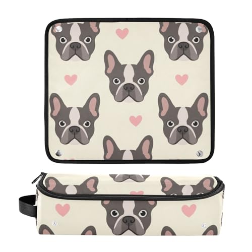 Bolso de viaje para herramientas de cabello Hot Hair Tools con almohadilla resistente al calor, organizador portátil para planchas, alisadores, rizadores, bolsa de almacenamiento beige con diseño de perro francés para mujeres miniatura 3