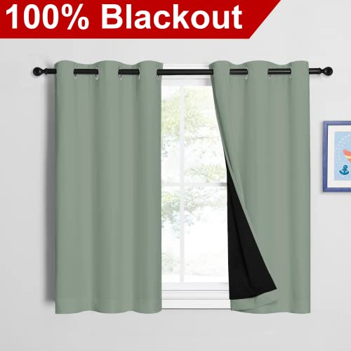 Image of NICETOWN Greyish Green 100% Blackout Curtains 45 inches Long, 2 Thick Layers Completely Blackout Window Treatment Thermal Insulated Lined Drapes for Small Window (1 Pair, 42 inches Width Each Panel)