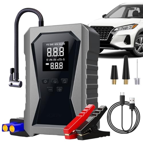Arrancador de salto con compresor de aire: paquete de batería de arranque de salto de 12 V | Amplificador de arranque de coche sin transmisión, banco de energía digital inteligente para viajes de