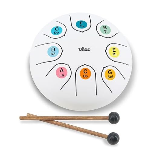 Vilac Tongue Drum-Instrumento de percusión de metal en Sonido Zen, concedido en Do Mayor con Una Octava, ideal para iniciar a los niños a la Música. Incluye partituras y ficha explicativa, 8379