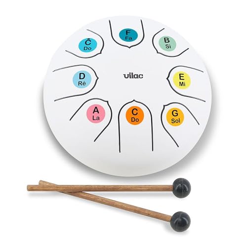 Vilac - Tongue Drum - Instrument de percussions en métal au Son Zen, accordé en Do Majeur avec Une Octave, idéal pour initier Les Enfants à la Musique....