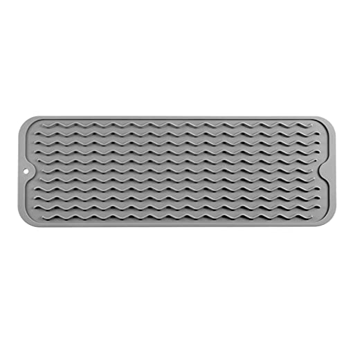 MicoYang Silicone Dish Drying Mat for Multiple Usage,Easy clean,Eco-friendly,Heat-resistant Silicone Mat for Kitchen Counter,Sink,Bar,Bottle,or Cup Grey M 17 inches x 6 inches by MicoYang - Used condition - US$8.99