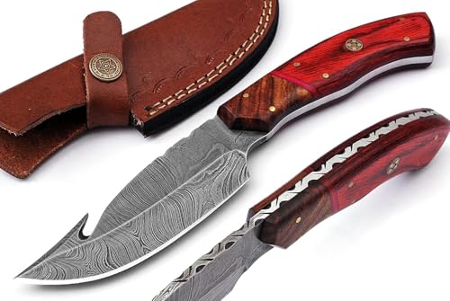 Damascus Steel Gut Hook Hunting Knife