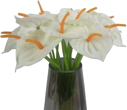 Miniatura 8 de 20 flores artificiales de anturio de tacto real, flores falsas para decoración del hogar, arreglos florales (rojo, rojo atardecer)