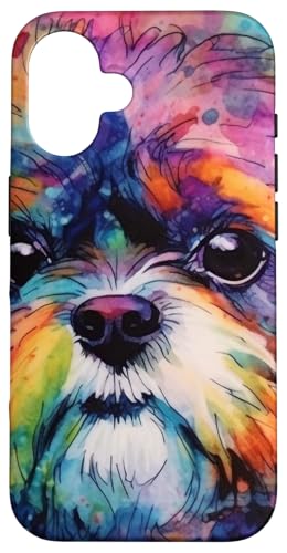 iPhone 16 Cute Dog Lover Alcohol Ink Art Shih Tzu Case