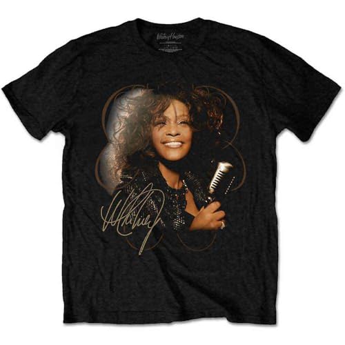 Whitney Houston T Shirt Vintage Mic Photo Nouveau Officiel Homme Noir Size L