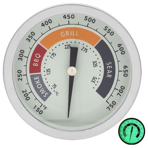 DcYourHome 3 1/8" Smoker Thermometer Gauge for All Oklahoma Joe Smoker Accessories, Masterbuilt, Char-Griller Most Charcoal Pellet Wood Pit Smoker, 1/2 NPT Luminous Charcoal Grill Thermometer Cover