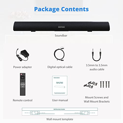 Bestisan 80 Watt Soundbar, Sound Bars For Tv Of Home Theater System (Bluetooth 5.0, Hdmi, 34 Inch, Dsp Audio, Strong Bass, Wireless Wired Connections, Bass Adjustable, Wall Mountable) #TOP6