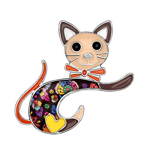 DUOWEI Alloy Enamel Sparkly Rhinestone Cute Cat Kitten Brooch Animals Pin Jewelry for Women Girls Teens Fancy Gifts (Brown)