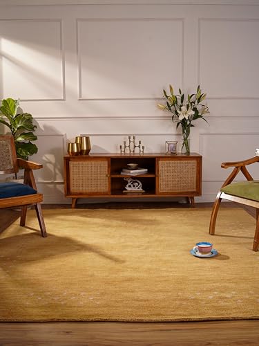 Hand Knotted Wool Area Rug 6x6 Gold Modern Design