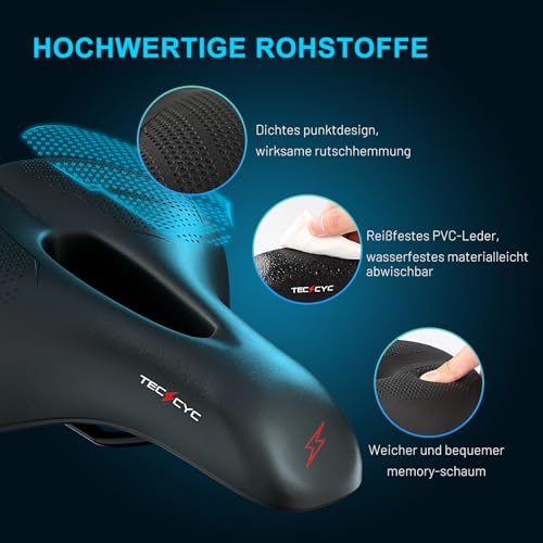 TECHCYC Fahrradsattel, Fahrradsitz Memory Schaum, Komfortabel Atmungsaktiv Stoßdämpfend, Ergonomischer Fahrrad Sattel für Herren & Damen mit Federung, in 3 Ausführungen wählbar (Trekking)