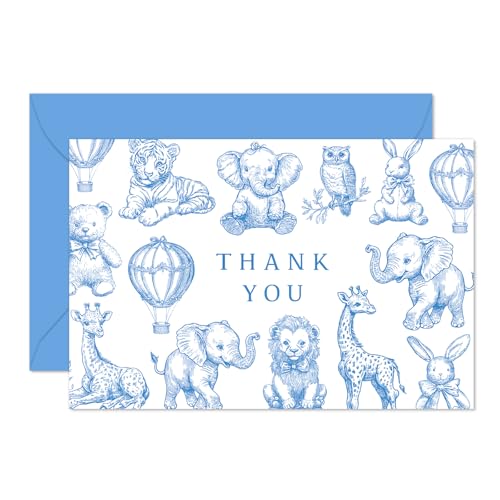 Whaline 24 Pack Baby Shower Thank You Card Cute Blue White Animal Greeting Cards with Envelopes Stickers Blank Note Cards for Gender Reveal Birthday...