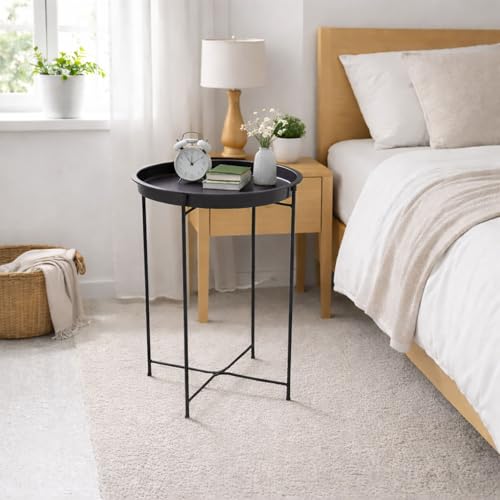 Image of Amazon Brand - Umi Round Metal Side Table for Living Room & Bedroom - Modern Bedside Table, Coffee Table, Corner Table with Sturdy Iron Frame, Black, 33x33x48-Small