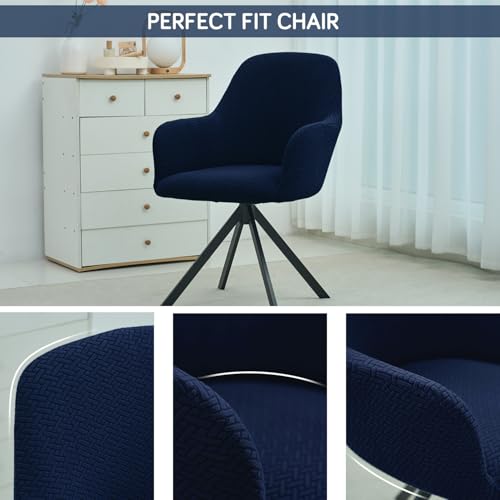 Image of HOKIPO Premium Jacquard Fully Covered Cover for Swivel Dining Chair with Arms, Pack of 4, Navy Blue (AR-5356-NBL*4)