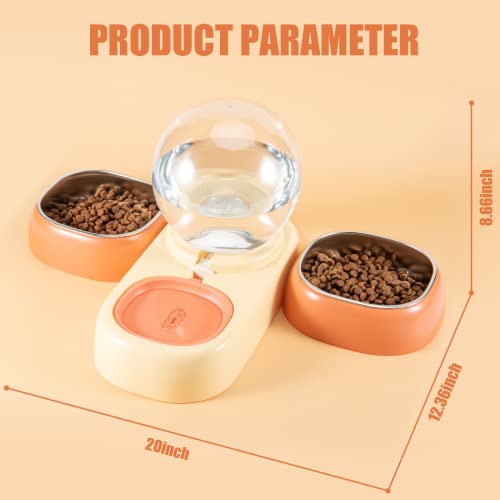 Lomnyiy Automatic Pet Water Food Dispenser+Stainless Steel Feeding Bowl Set. Automatic Cat Dog Feeder And Food Water Dispenser .For Cat And Small Medium Dog Pets Puppy Kitten (Orange) #TOP1