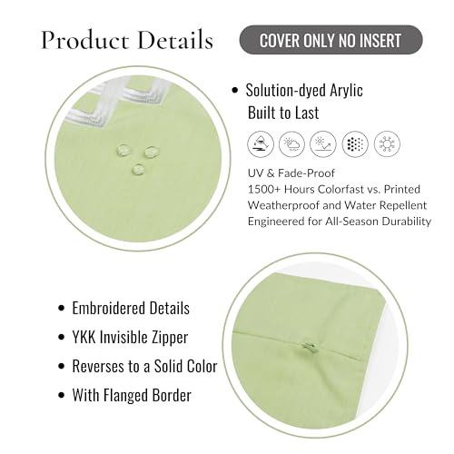 Hofdeco Premium Coastal Hampton Outdoor Performance Lumbar Pillow Cover Only, 12"x20" Water Repellent, UV and Fade Resistant for Backyard, Couch, Poolside, Grass Green Embroidered Frame Greek Key by Hofdeco Premium - Used condition - Image 3