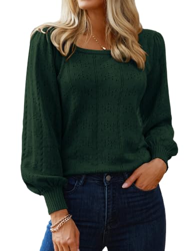 Image of HOTOUCH Sweaters for Women 2026 Fall Trendy Tops Casual Puff Sleeve Square Neck Cute Tunic Pullover Blouses XS-XXL