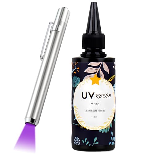 Juego de resina UV con lámpara UV, pegamento UV de 50 ml con lámpara, resina UV, lámpara de resina UV de 395 NM, pegamento UV, resina epoxi, secado rápido y fijación, adecuado para obras de arte