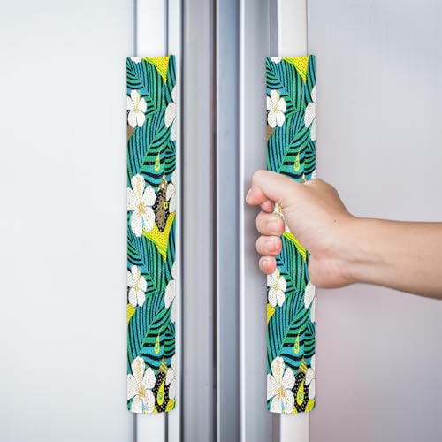 Image of Pardick Refrigerator Door Handle Covers Set of 2, Tropical Flowerss Fridge Handle Cover Washable Fridge Dishwasher Oven Door Decor Protector Handle Cover, Keep Your Kitchen Appliance Clean