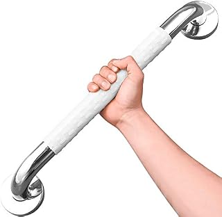 Bath Safety Grab Rail White, 24 Inch Stainless Steel, Anti-Slip Shower Handles for Elderly, Grab Bar with Ridges, for Towel Rail, Disabled, Injured, or Post-Op, Bathroom Safety Aid