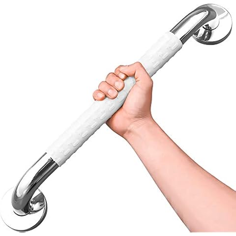 Bath Safety Grab Rail White, 24 Inch Stainless Steel, Anti-Slip Shower Handles for Elderly, Grab Bar with Ridges, for Towel Rail, Disabled, Injured, or Post-Op, Bathroom Safety Aid Cover