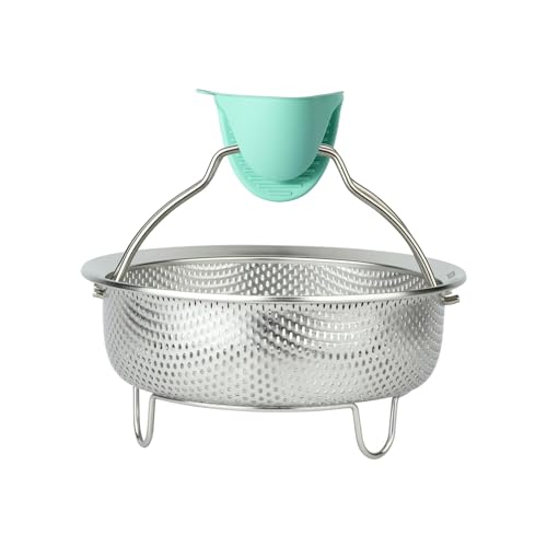 ICEICE Stainless Steel Steamer Basket - Vegetable & Dumpling Steamer Insert for Pots, Instant Pot Accessories with Handles & Feet, Multi-Purpose Mesh Strainer for Cooking, Fruits (Silvery, Small)