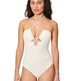 YSABEL MORA. Bañador Tejido Calado Copa B. Bañador Sin Aro con Relleno Extraíble. Tirantes Anudados Al Cuello Look Veraniego Y Cómodo .Colección Sand