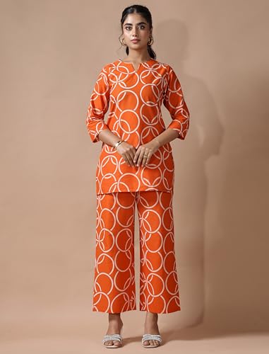 Image of Pinkmint Women's Pure Cotton Co Ord Set l Kurta Sets for Women |Kurta Sets| Printed Kurta with Pant l Stylish Pocket & 3 /4 Sleeve Women Co-ord Set (Avaiable in Plus size)