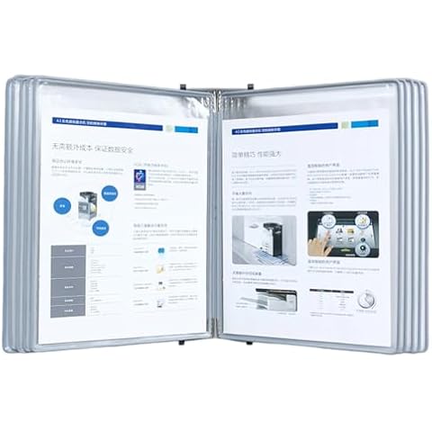 Eowluu 10 Pocket Wall Mounted Reference System Organizers Wall Mounted Reference System Display Board for Warehouse Workshop, Grey-a4 Vertical 10page Cover
