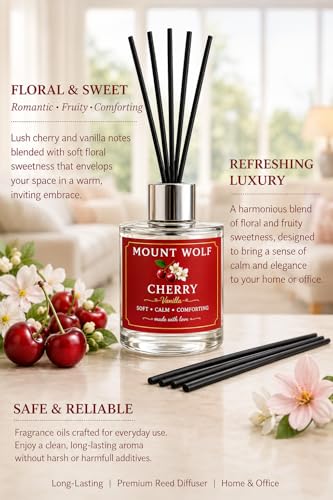 Image of Cherry Vanilla Reed Diffuser 50ml - Premium Room Freshener with 5 Black Reed Sticks | Long-Lasting Sweet & Calming Fragrance for Home, Office, Bathroom & Car