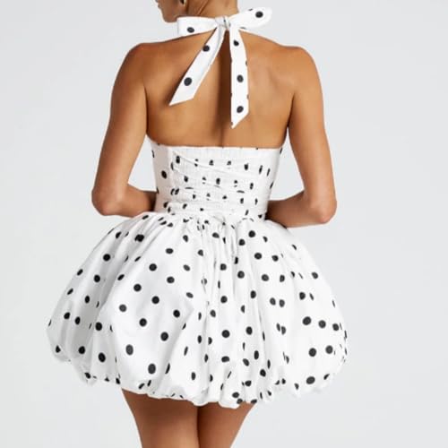 Image of Women's Y2K Sexy Halter Corset Mini Dress Backless Corset Bubble Ruched Waist Club Party Dresses