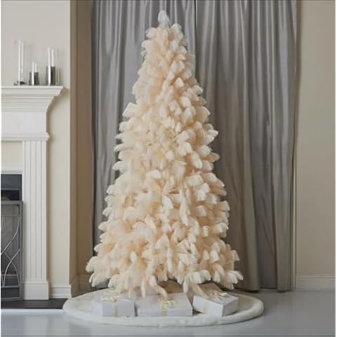 Seasonal LLC Pampas Christmas Tree | 7.5FT | 48" Diameter | Ivory | Hinged Branch Design | 7 Fire-Resistant and Non-allergenic | Folding Metal Tree Stand Cover