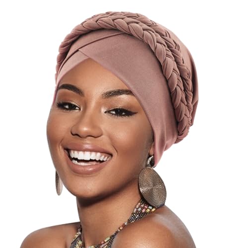 Image of DRESHOW African Women Turban Caps Beanie Twist Headscarf Pre-Tied Double Twisted Braid Hair Cover Wrap Hat Chemo Cancer Cap