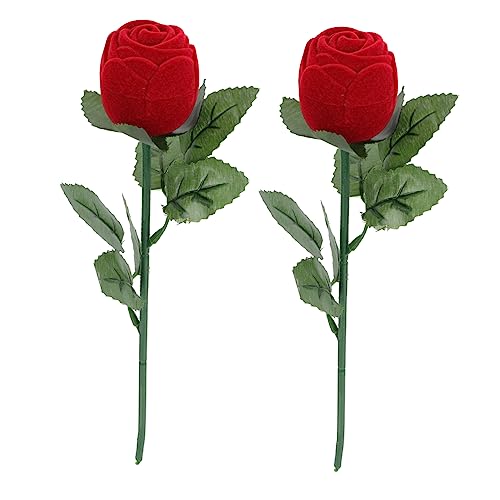 LIFKOME 2pièces Boîte à Bijoux Forme De Rose Étui à Anneau Romantique Coffret Décoratif Pour Fiançailles Et Mariage Créatif Pour Saint-valentin Rouge