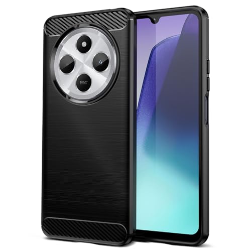 Qiinogow Hülle Kompatibel mit Xiaomi Redmi 14C/Redmi 14R/Poco C75 Ultradünne Handyhülle Mit Stoßdämpfung Schutzhülle aus Kohlefaser-TPU (Schwarz)