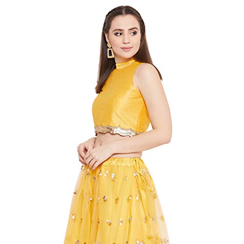 Image of studio rasa Women's Dupion Sequin Embellished Crop Top for Wedding Festive